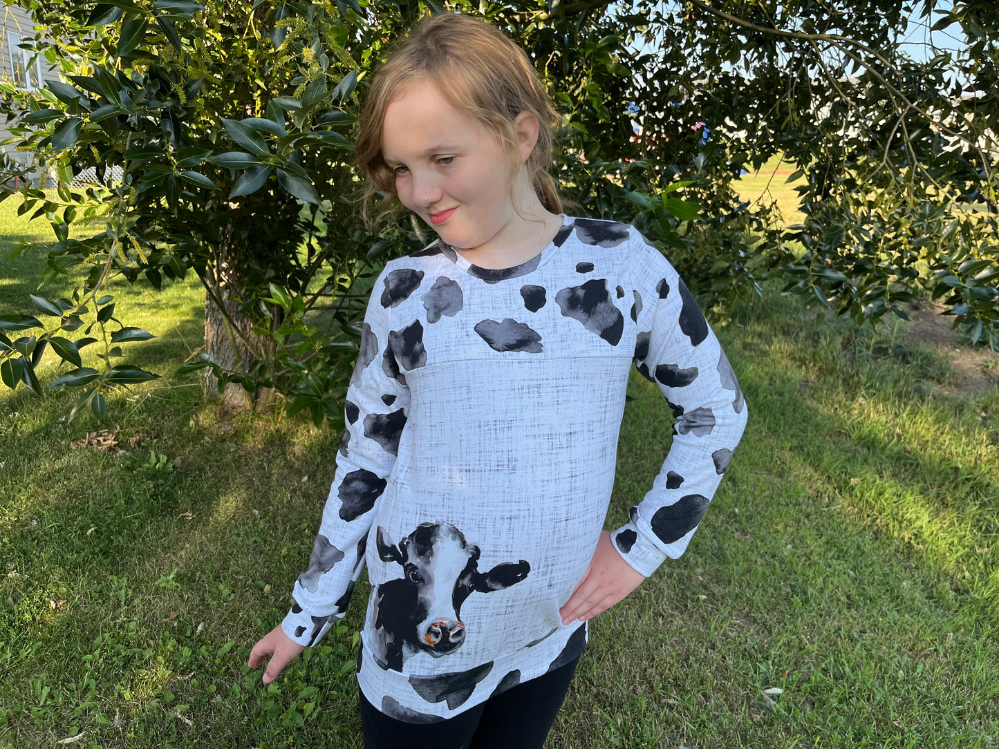 Child’s Watercolour Holstein Cow Long Sleeve shirt with waistband