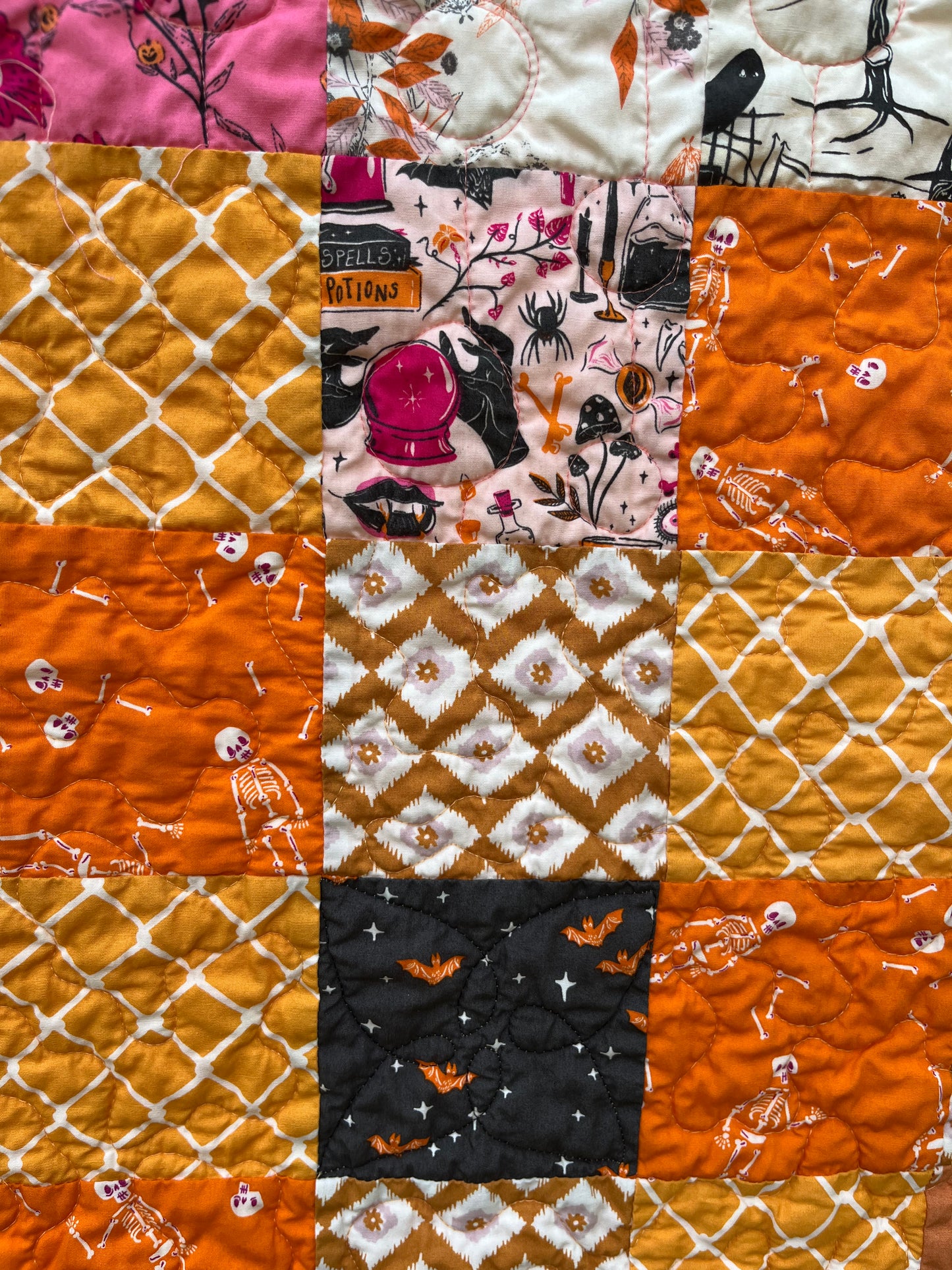 Halloween Throw Quilt, Jack o Lantern Pixel Heart Quilt