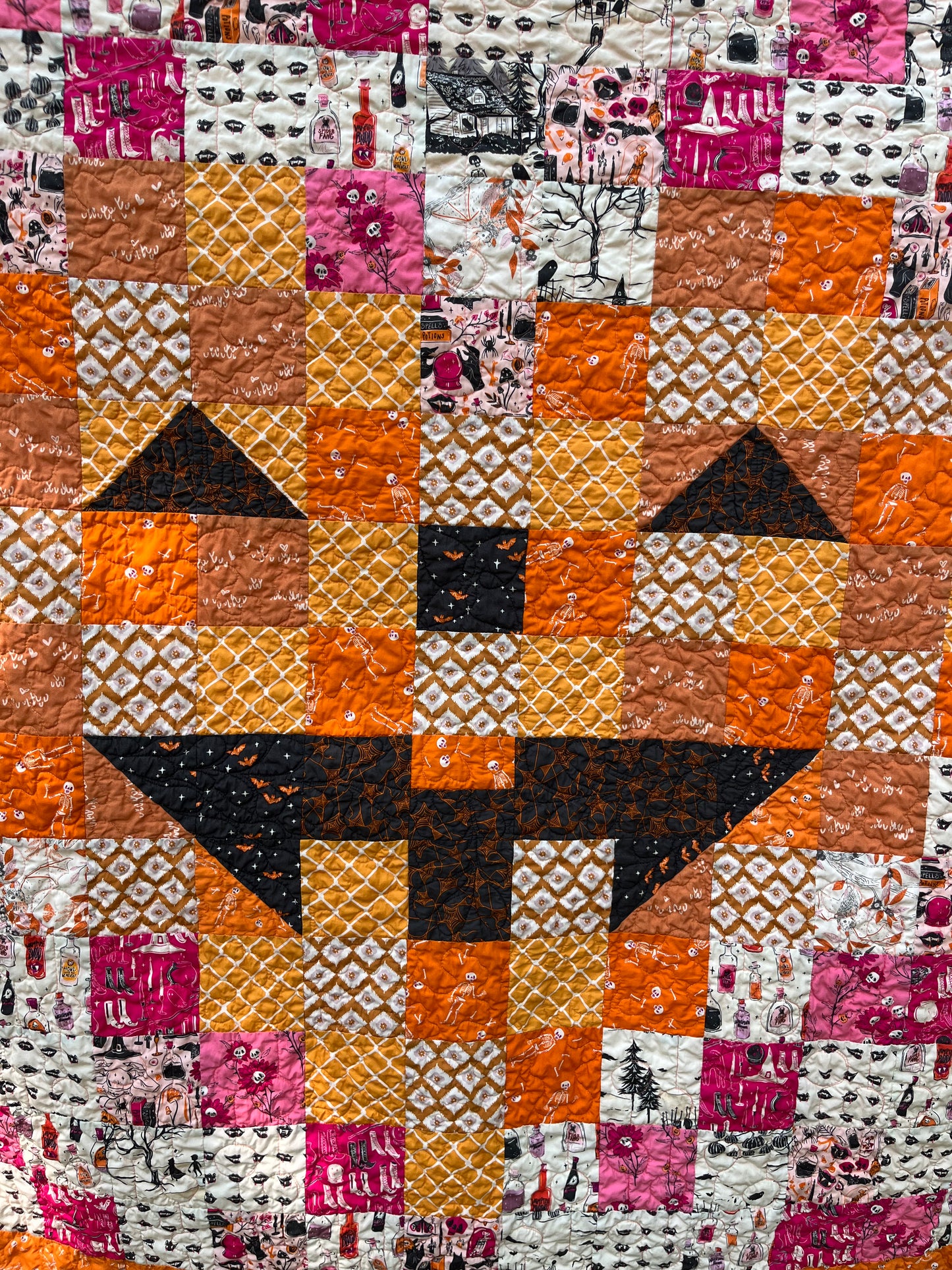 Halloween Throw Quilt, Jack o Lantern Pixel Heart Quilt