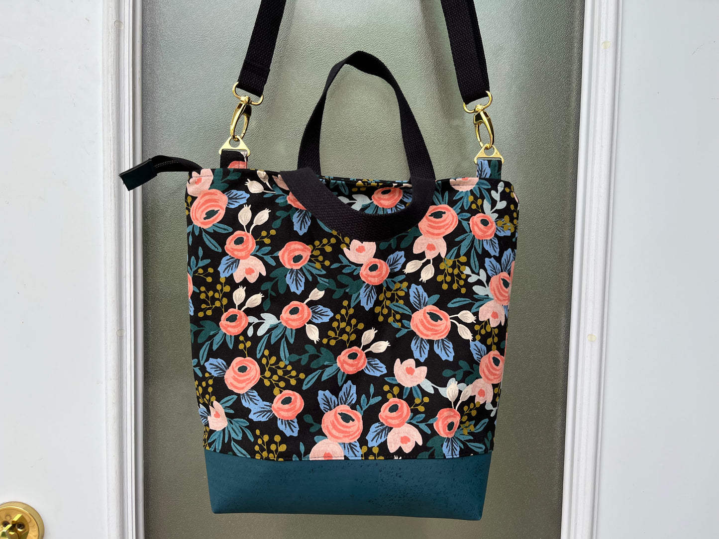 Black Floral Rifle Paper Co Cross body Tote Bag